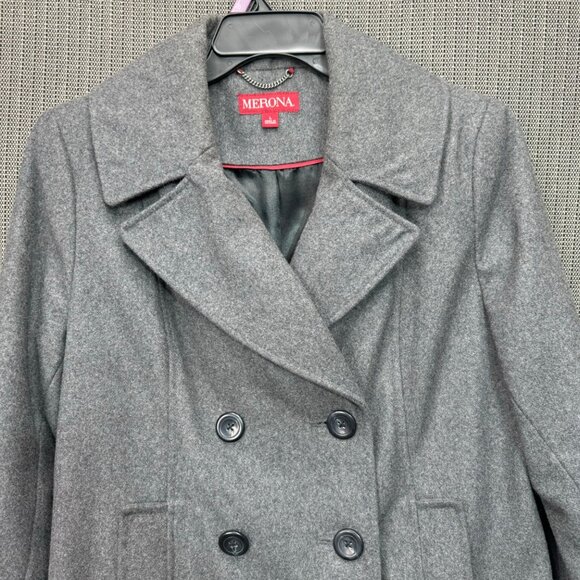 Merona Women's Grey Wool Blend Peacoat Size L - Picture 6 of 7